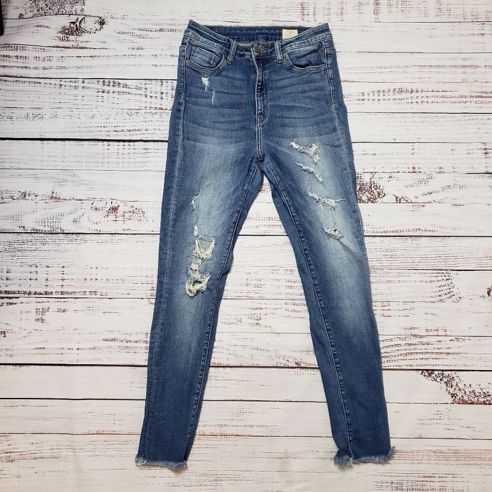 Bridge by Gly jeans - Curvy High Rise Ankle distressed skinny jeans raw hem